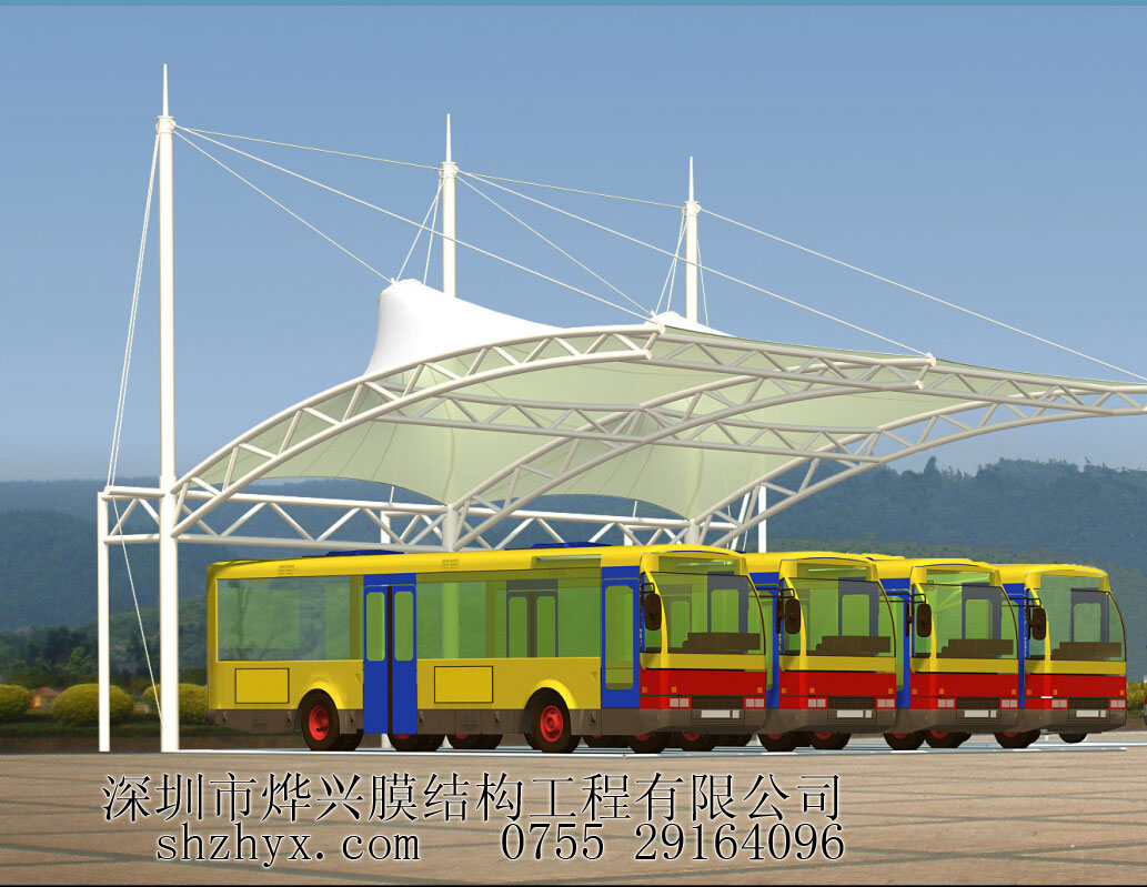 【膜結(jié)構(gòu)工廠促銷】中巴、大巴膜結(jié)構(gòu)車棚